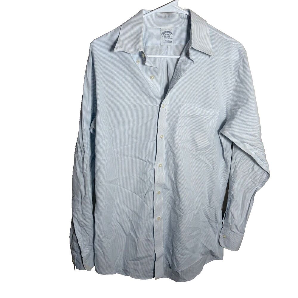 Brooks Brothers Dress Shirt Men's 15-32 White Striped Button Down Slim-Fit
